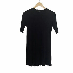 Aqua Black Ruffle Ribbed Tunic Top